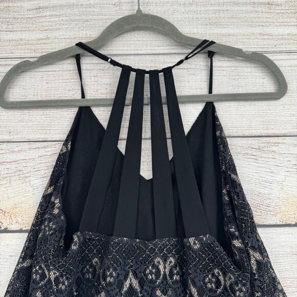 Lucky Brand Lace Multi Strap Blouse Womens Small Black Gold Lined Adjustable - Picture 4 of 9